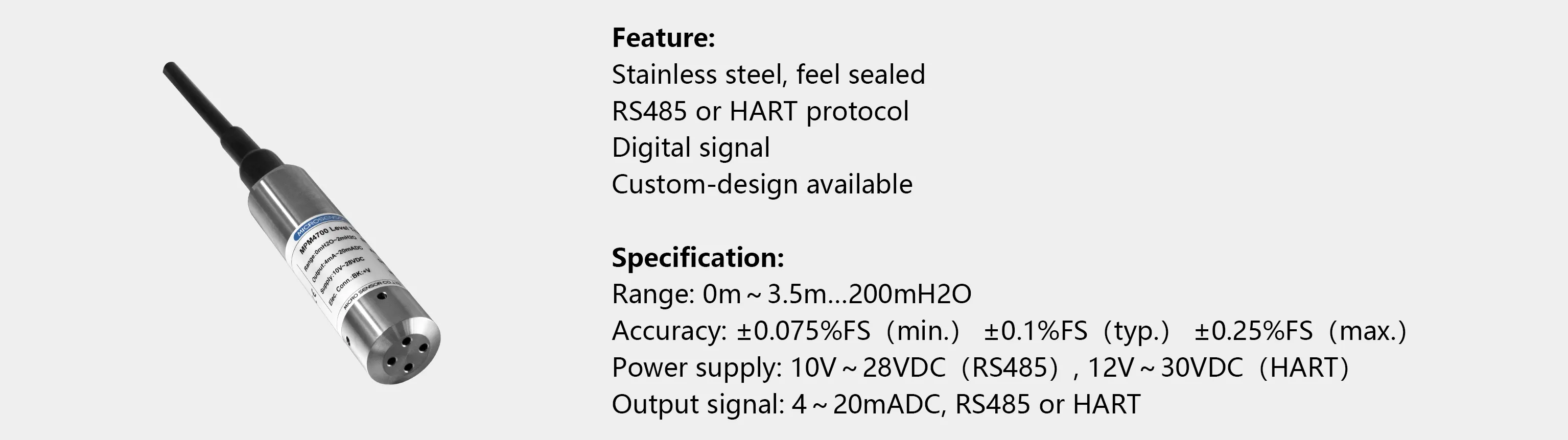 digital level transmitter level sensor mpm4700