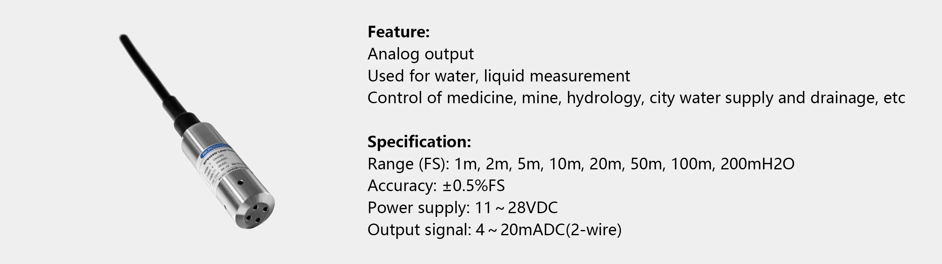 analog level transmitter level sensor mpm489w