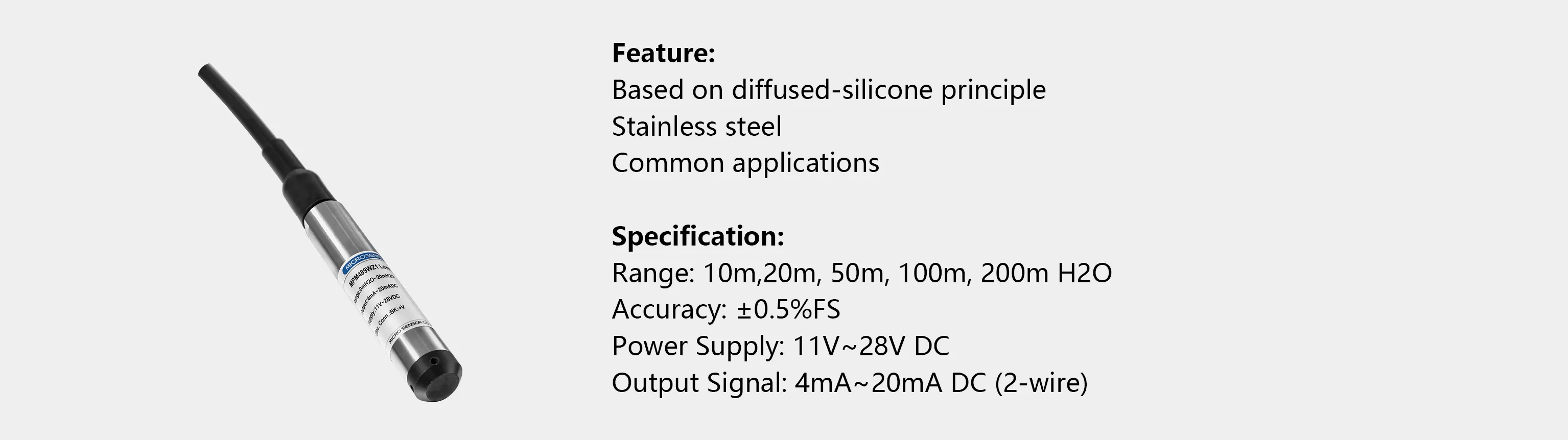 thin immersible level transmitter level sensor