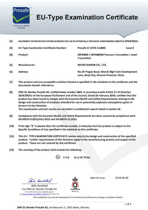 atex pressure sensor